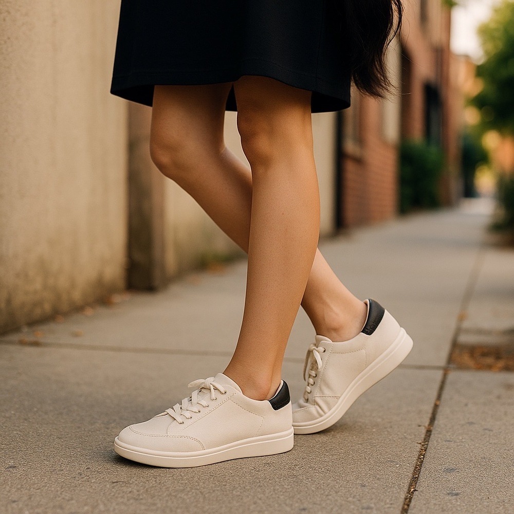 LifeStride Womens Off-White Lace-Up Low-Top Sneakers Size 7.5